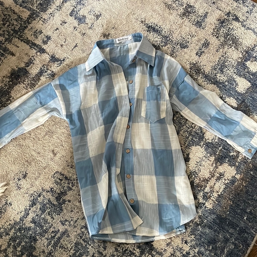 Blue and white button down